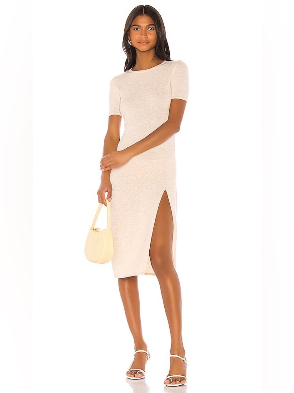 Song of Style Night Air Midi Dress in Neutral Front Slit